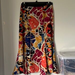 Red and Pink Asymmetrical Trumpet Maxi Skirt